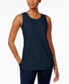 Charter Club Mixed Lace-front Tank Top, Created For Macy's