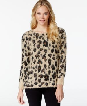 Ny Collection Animal-print Eyelash Sweater