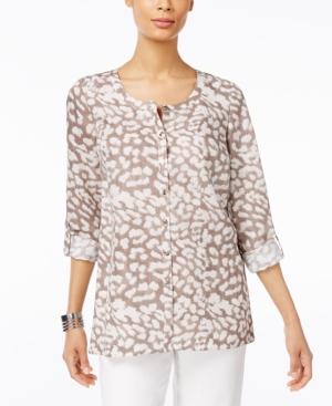 Jm Collection Cheetah-print Roll-tab Blouse, Created For Macy's