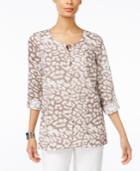 Jm Collection Cheetah-print Roll-tab Blouse, Created For Macy's