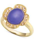 Dyed Lavender Jade (8 X 10mm) And White Topaz (1/4 Ct. T.w.) Ring In 14k Gold-plated Sterling Silver