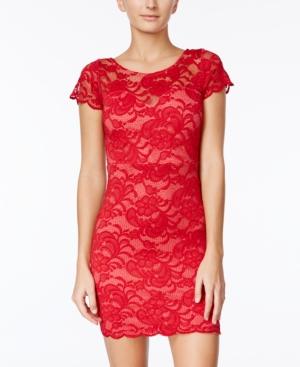 Crystal Doll Juniors' Scalloped Lace Bodycon Dress