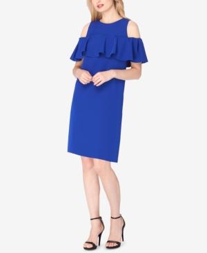Tahari Asl Ruffled Cold-shoulder Shift Dress