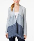 Style & Co. Petite Colorblocked Fringe Waterfall Cardigan, Only At Macy's