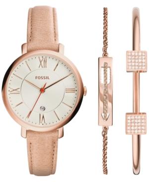 Fossil Women's Jacqueline Light Brown Leather Strap Watch 36mm & 2 Bracelets Box Set Es3870set