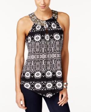 Inc International Concepts Printed Beaded Halter Top, Only At Macy's