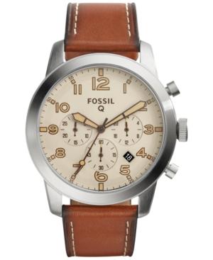 Fossil Men's Chronograph Q Pilot Brown Leather Strap Smartwatch 44mm Ftw10051