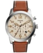 Fossil Men's Chronograph Q Pilot Brown Leather Strap Smartwatch 44mm Ftw10051
