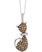 White And Chocolate Diamond (3/4 Ct. T.w.) Cat Pendant In 10k White Gold