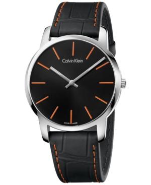 Calvin Klein Men's Swiss City Black Leather Strap Watch 43mm K2g211c1