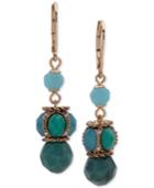 Anne Klein Gold-tone Pave & Stone Drop Earrings