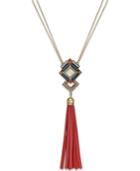 Ali Khan Gold-tone Red Leather Tassel Pendant Necklace