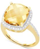 Victoria Townsend Citrine (6 Ct. T.w.) And White Diamond (1/10 Ct. T.w.) Ring In 18k Gold Over Sterling Silver
