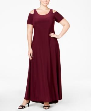 Betsy & Adam Plus Size Cold-shoulder Gown