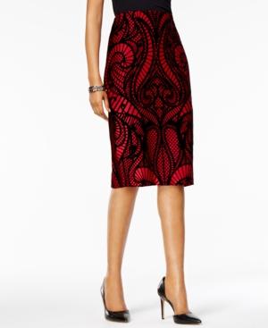 Eci Flocked Lace-print Pencil Skirt