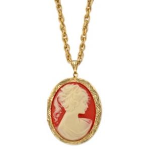 2028 Gold Tone Simulated Orange Cameo Locket Necklace 28