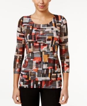 Alfani Petite Printed Tiered Mesh Top, Created For Macy's