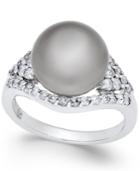 Cultured Tahitian Pearl (11mm) And Diamond (5/8 Ct. T.w.) Ring In 14k White Gold