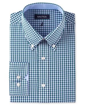 Nautica Men's Fitted Green Gingham Dress Shirt
