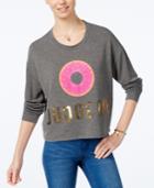 Hybrid Juniors' Donut Sequined Cropped Graphic Sweatshirt