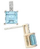 Blue Topaz (2-9/10 Ct. T.w.) & Diamond Accent Stud Earrings In 14k Gold