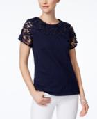 Charter Club Cotton Lace-sleeve Top, Only At Macy's