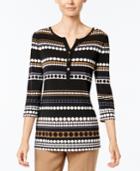 Charter Club Dot-stripe Henley Top, Only At Macy's