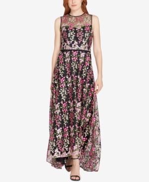 Tahari Floral-embroidered Illusion Gown