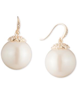 Carolee Gold-tone Crystal & Imitation Pearl Drop Earrings