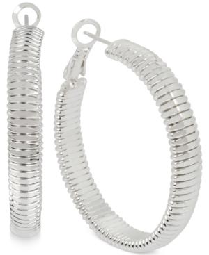 Touch Of Silver Textured Hoop Earring In Silver Plated Brass