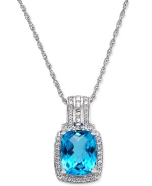 Blue Topaz (2-1/3 Ct. T.w.) & Diamond (1/5 Ct. T.w.) Pendant Necklace In 14k White Gold