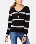 Hippie Rose Juniors' V-neck Striped Sweater