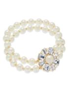 Charter Club Gold-tone Imitation Pearl & Baguette Crystal Stretch Bracelet, Created For Macy's