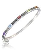 Multi-color Stones & Marcasite Bangle In Sterling Silver