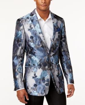 Tallia Men's Slim-fit Blue Silver Floral Sport Coat