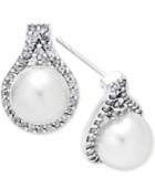 Cultured White South Sea Pearl (9mm) And Diamond (5/8 Ct. T.w.) Drop Earrings In 14k White Gold