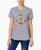 Charter Club Sequin-anchor Striped Tee, Only At Macy's