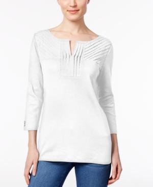 Karen Scott Cotton Pleated Split-neck Top, Only At Macy's