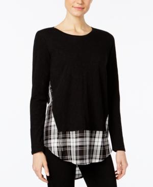 Vince Camuto Plaid Contrast Top