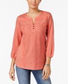 Style & Co Petite Lace-front Henley Top, Only At Macy's