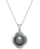 Cultured Tahitian Pearl (9mm) & Diamond (1/10 Ct. T.w.) Pendant Necklace In 14k White Gold