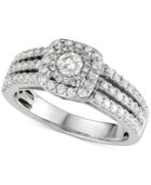 Diamond Three-row Cluster Engagement Ring (1 Ct. T.w.) In 14k White Gold
