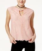 Lily Black Juniors' Lace Keyhole Top, Only At Macy's