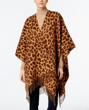 Anne Klein Woven Leopard-print Split Wrap Poncho