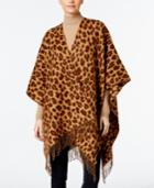 Anne Klein Woven Leopard-print Split Wrap Poncho