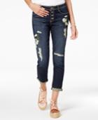 Black Daisy Juniors' Jamie Ripped Embroidered Boyfriend Jeans