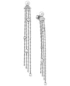 Majorica Stainless Steel Imitation Pearl Chain Fringe Drop Earrings