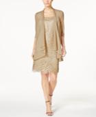 R & M Richards Petite Metallic Sheath Dress And Draped Jacket