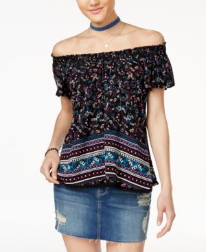 Self E Juniors' Crochet-trim Off-the-shoulder Peasant Top