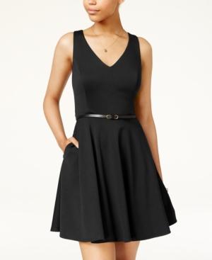 Bcx Juniors' V-neck Fit & Flare Dress With Belt